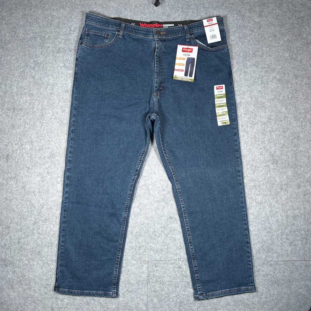 NWT Wrangler denim jeans men 42x29 Blue Five Star Regular Fit Performance Series